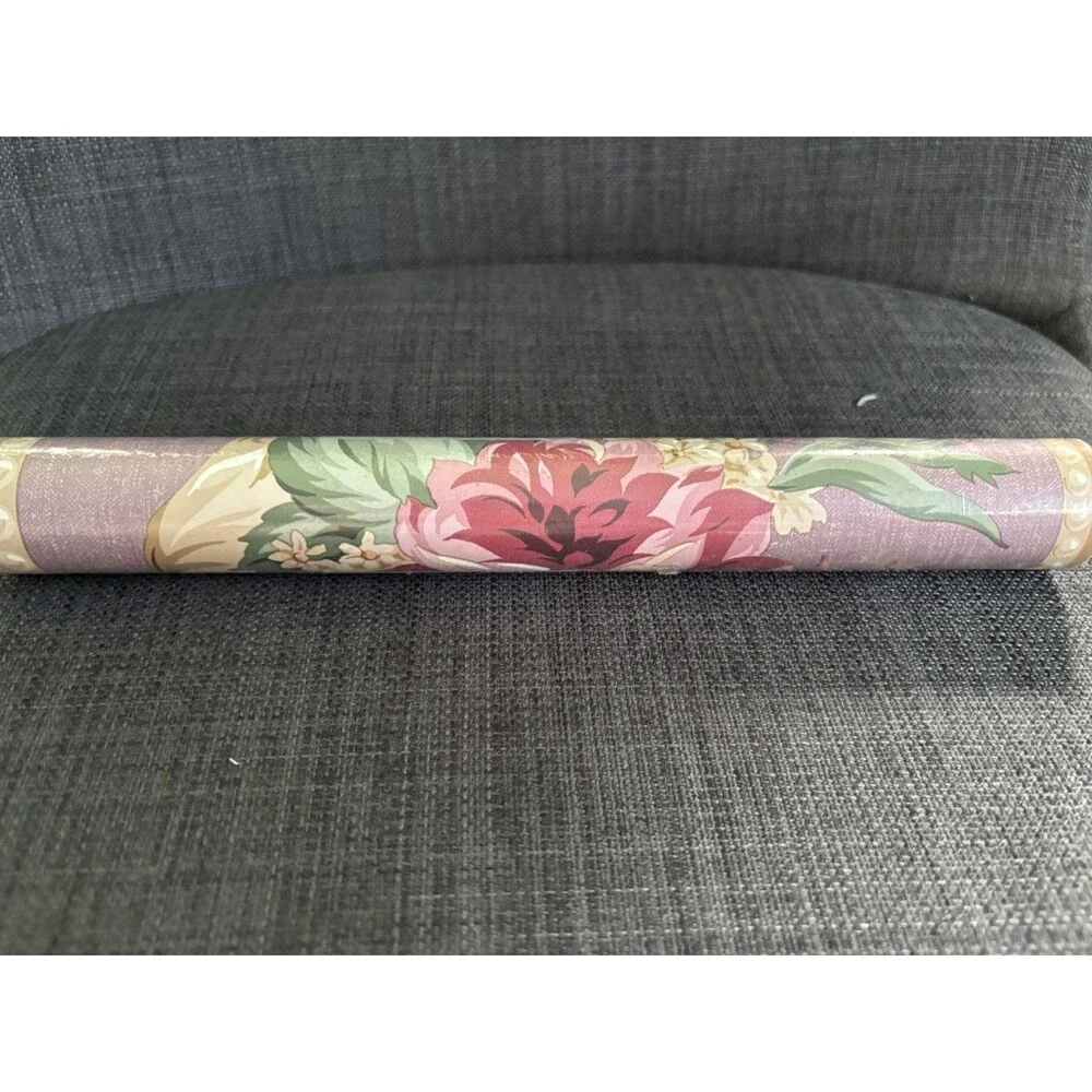VTG Sunworthy Wallpaper Border 3 Rolls Floral w/ Scroll Pink Mauve Gold Cottage